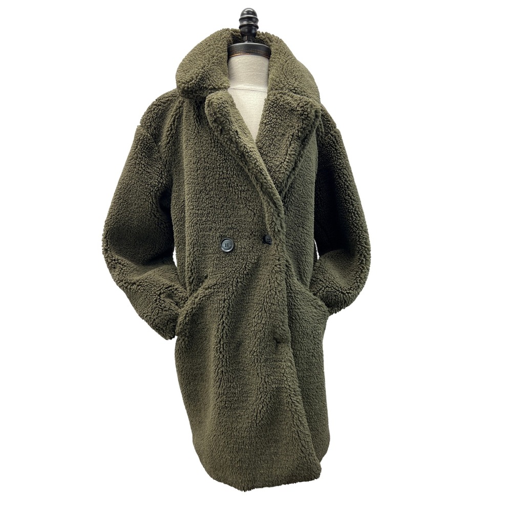 Lucky Brand Teddy Coat Womens S Olive Green NWT Faux Fur Sherpa Jacket